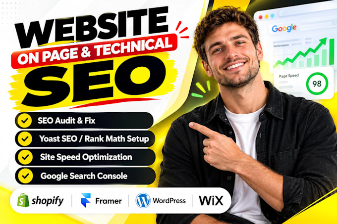 do technical on page seo optimization for framer shopify wordpress wix website