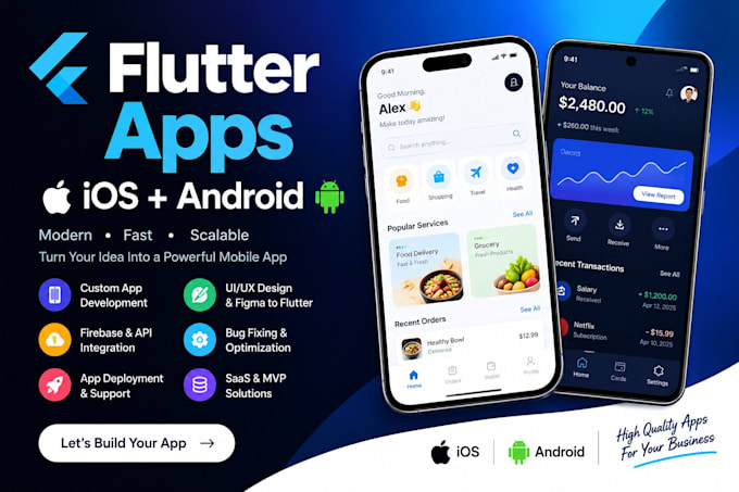 develop a flutter mobile app for ios android app creation as flutter developer