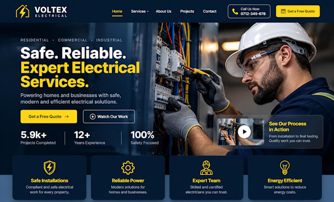 design squarespace electrician website electrical contractor estimate request