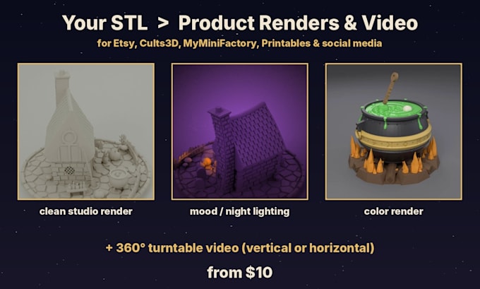 render your stl as product images and a 3d turntable video