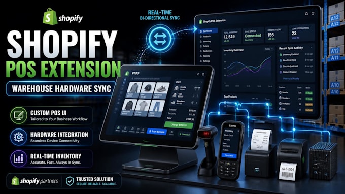 build custom shopify pos ui extension app and local warehouse hardware data sync