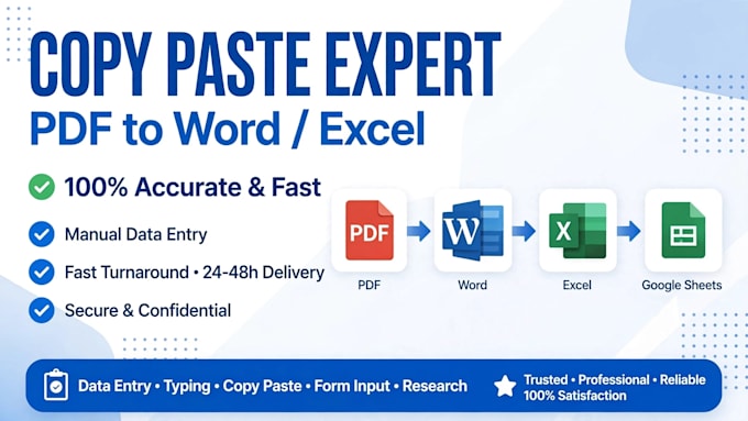 do ai data entry, copy paste, pdf to excel, typing and online tasks