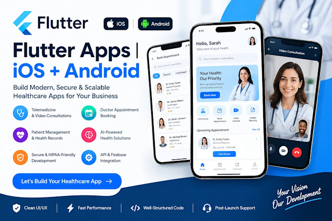 Develop flutter healthcare app for ios android telemedicine nurse app ...