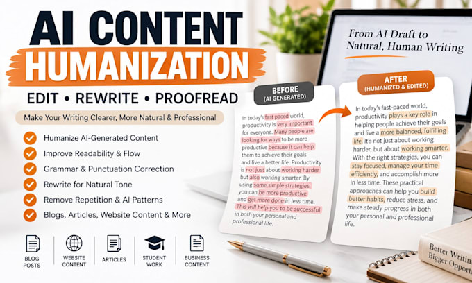 edit and humanize ai content and proofread chatgpt text