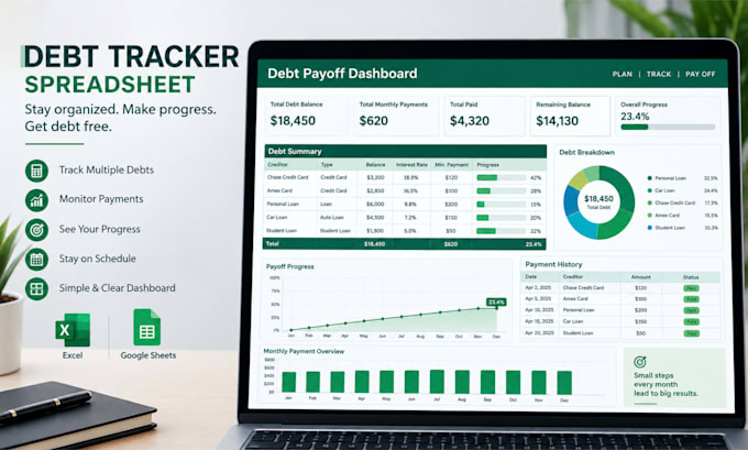 create debt tracker spreadsheet with payoff progress and payment dashboard