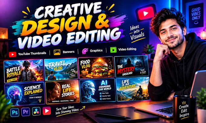 design attractive youtube thumbnail and video editing