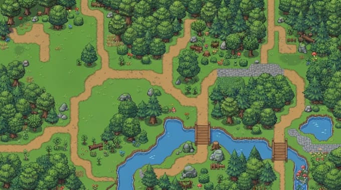 create 8bit 16bit pixel art top down rpg tileset environment tilemap game assets