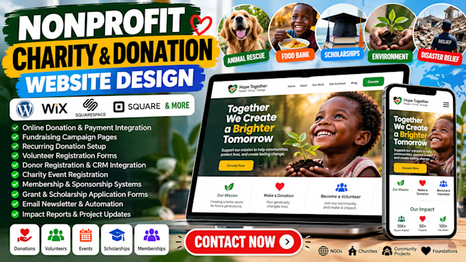 design wordpress wix squarespace showit square zeffy givebutter donorbox website