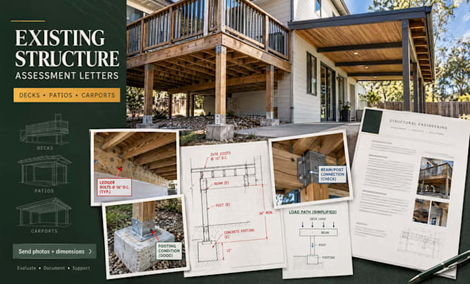 evaluate outdoor structures for load capacity, connection safety permit report