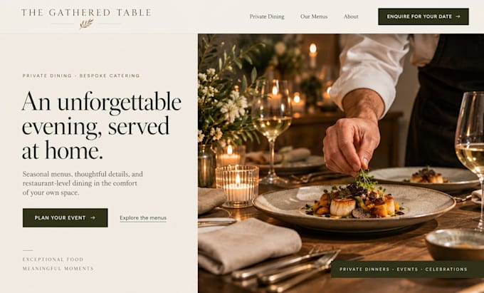 build squarespace private chef website catering food website