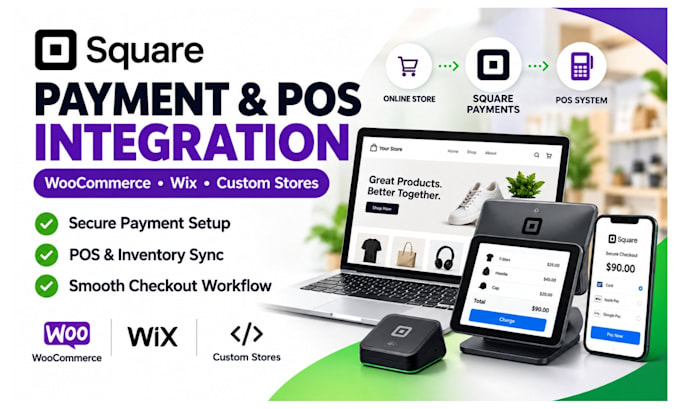 integrate square payment gateway and sync pos with woocommerce wix custom store