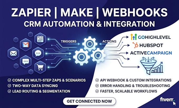 setup zapier, make, and webhook integrations for CRM automation