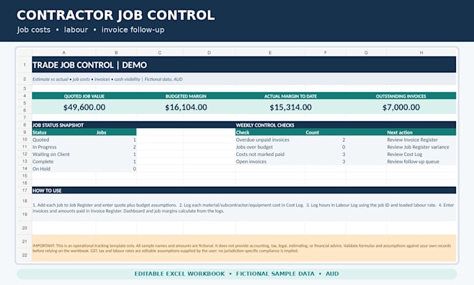 create a custom excel job costing and contractor dashboard
