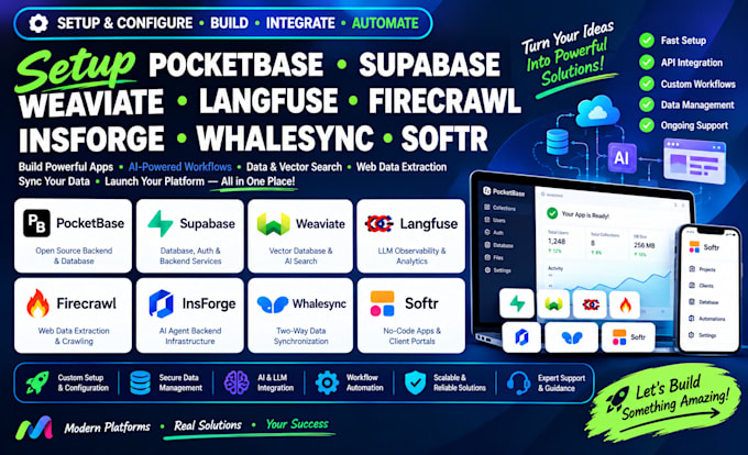 setup pocketbase supabase weaviate langfuse firecrawl insforge whalesync softr