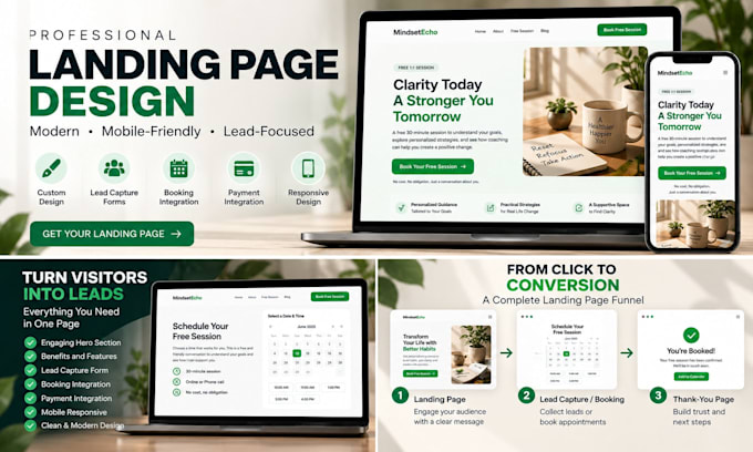 design a landing page with booking and payment integration