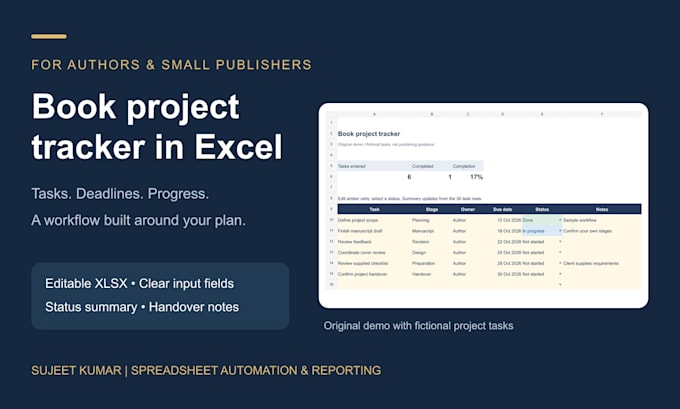 build an excel book project tracker for authors