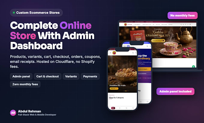 build a custom ecommerce website online store with admin panel