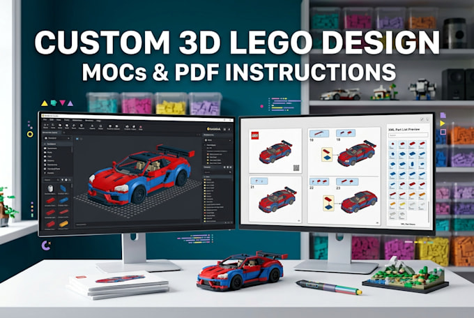 do custom 3d lego design, lego moc, and instruction