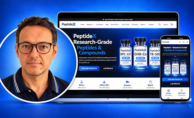 design research peptide website, coa ready peptide store using woocommerce