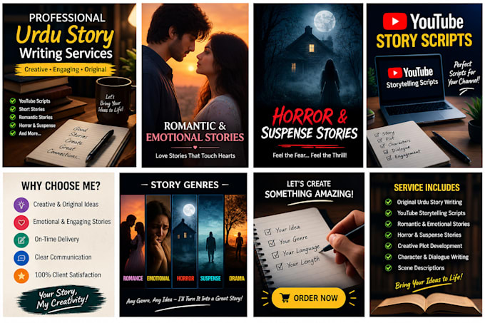write original urdu stories and youtube narration scripts