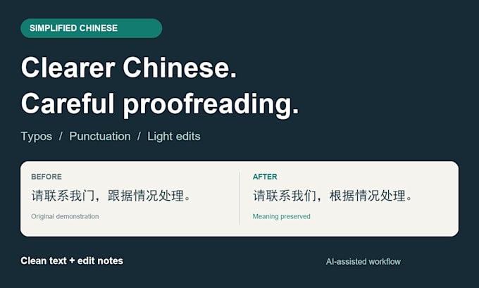 proofread short simplified chinese texts