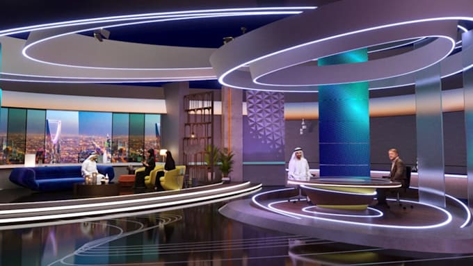 create a stunning 3d TV studio, news broadcast, and virtual production stage