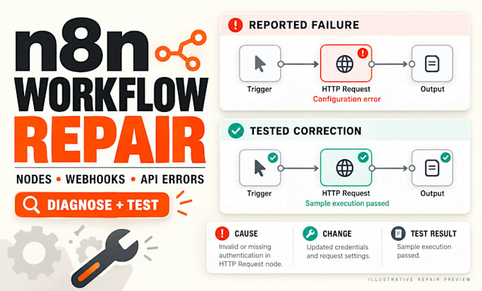 fix n8n workflow errors debug failed node webhook API connections and automation