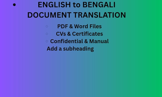 do professional english to bengali document and PDF translation