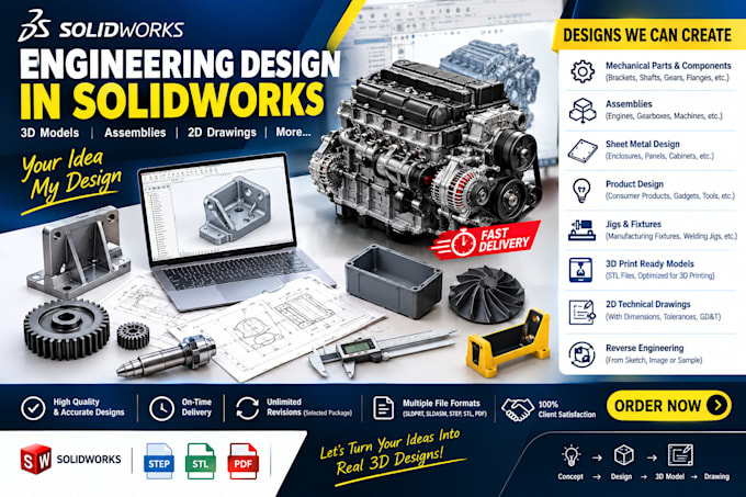 engineering designs and 3d cad models in solidworks
