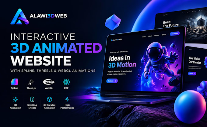 create interactive 3d animated website with spline, threejs and webgl animations
