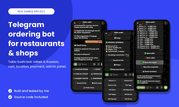 create a telegram food ordering bot with admin panel