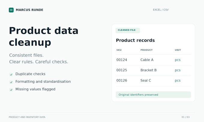 clean your excel and CSV product data