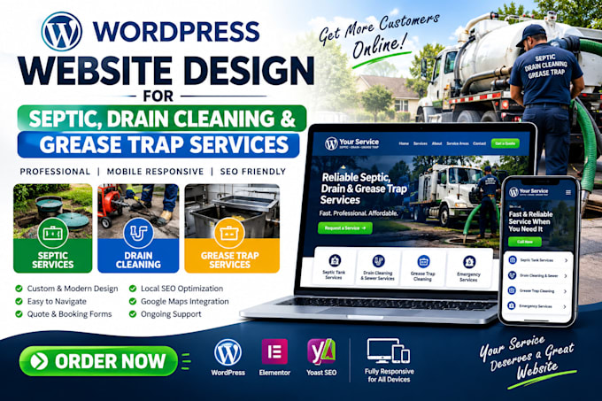 design wordpress website for septic, drain cleaning and grease trap service divi