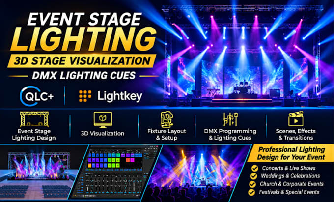 do event stage lighting 3d stage visualization dmx lighting cues qlc lightkey