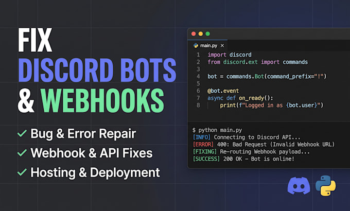 fix discord bot bugs, webhooks, and python script errors