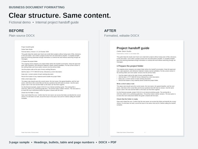 format your business document in editable docx and PDF