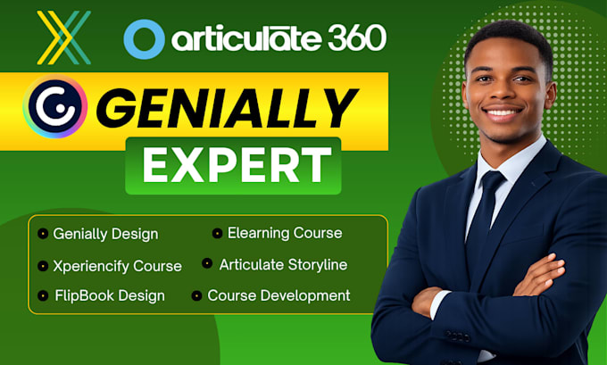 interactive genially slide, flipbook design, xperiencify course, storyline 360