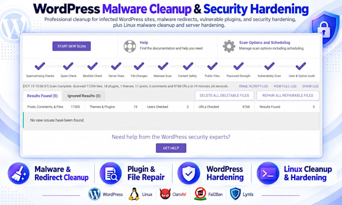 remove malware , fix hacked wordpress , linux servers and secure it