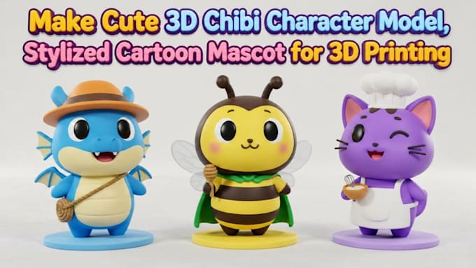 make cute 3d chibi character model, stylized cartoon mascot for 3d printing