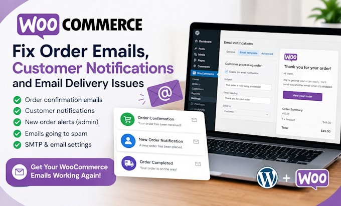 fix woocommerce order emails, customer notifications and email delivery issues
