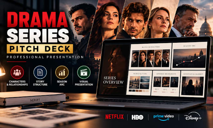 professional drama series pitch deck presentation highlighting storytelling