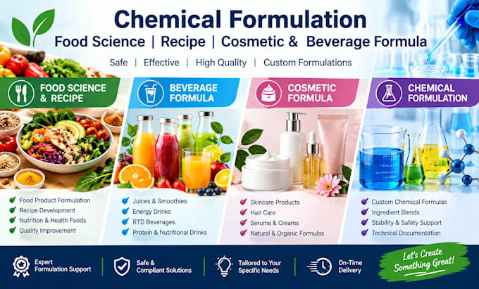 do chemical formulation, food science recipe, cosmetic and beverage formula