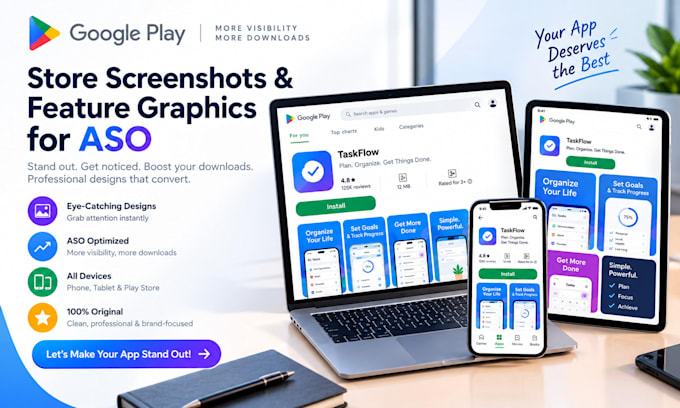 design google play store screenshots and feature graphics for aso