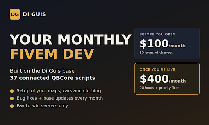 be your monthly fivem server developer on a qbcore base