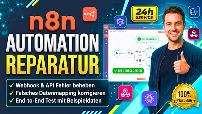 ich repariere n8n automationen, API integration, webhook fehler und workflow aut