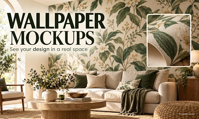 create realistic wallpaper and wall art interior mockups