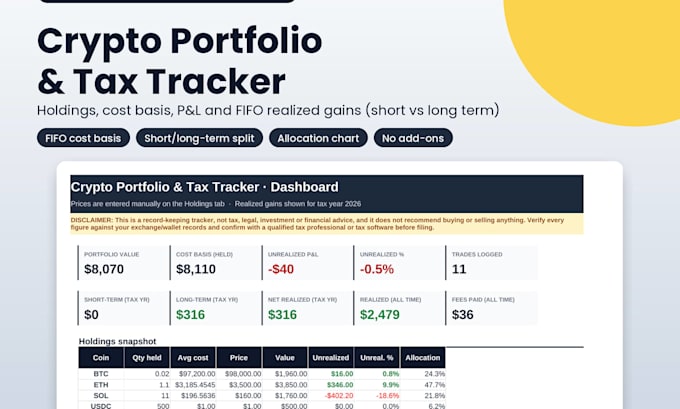 set up a custom crypto portfolio and fifo cost basis tracker in sheets