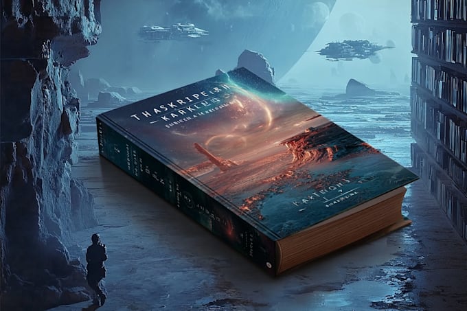 design a cinematic space opera sci fi book cover illustration