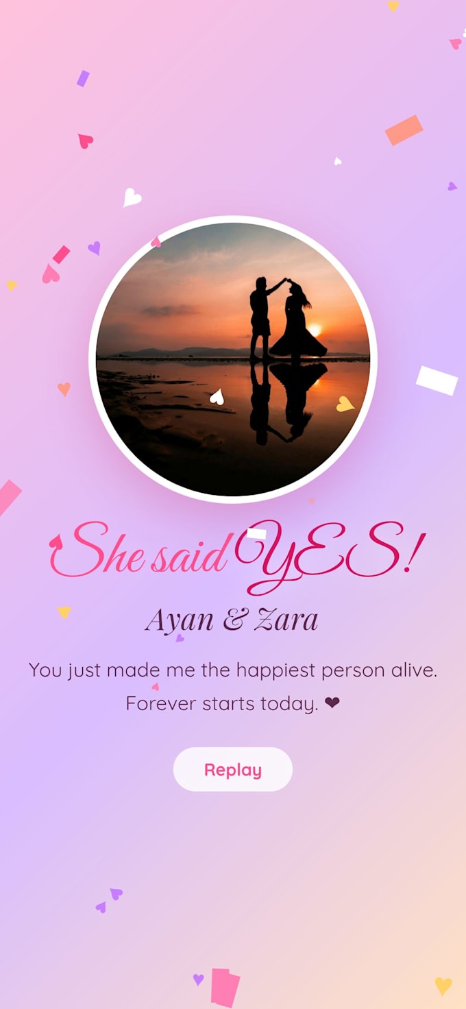 create a romantic anniversary and proposal website for coupl