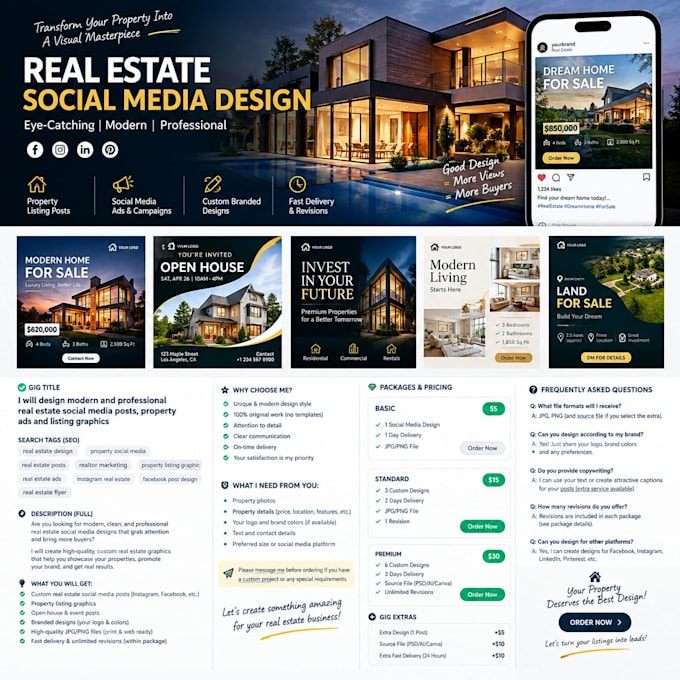 design premium property listing posts and real estate ads